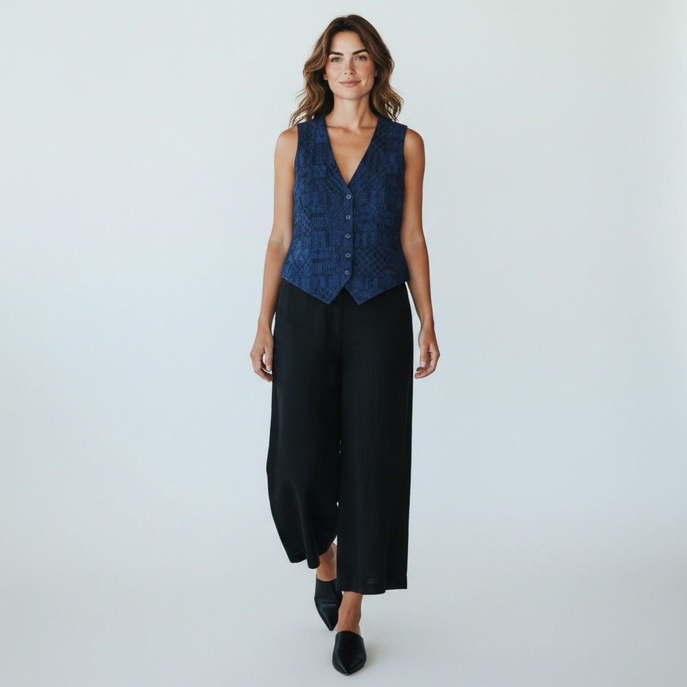 Stefano Basics Vtg Indie Floral Fest Beaded Patchwork Vest Blue Plus 22 New Blue